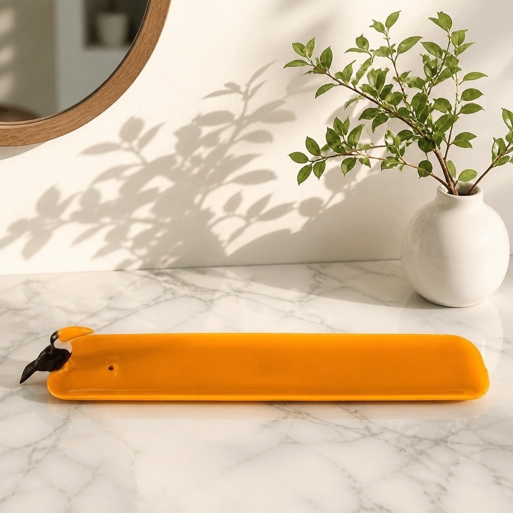 Farm Rio Ceramic Toucan Incense Holder Orange Tropical Bird with Decorative Tin
